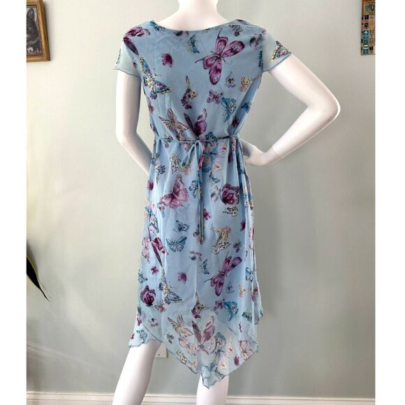 Vintage Y2K Amy Byer Blue Butterfly Print Chiffon Dress size Juniors Medium - Picture 2 of 7